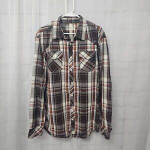 Reclaim Brown Plaid Button Down Shirt Athletic Fit Workwear Gorp School XL